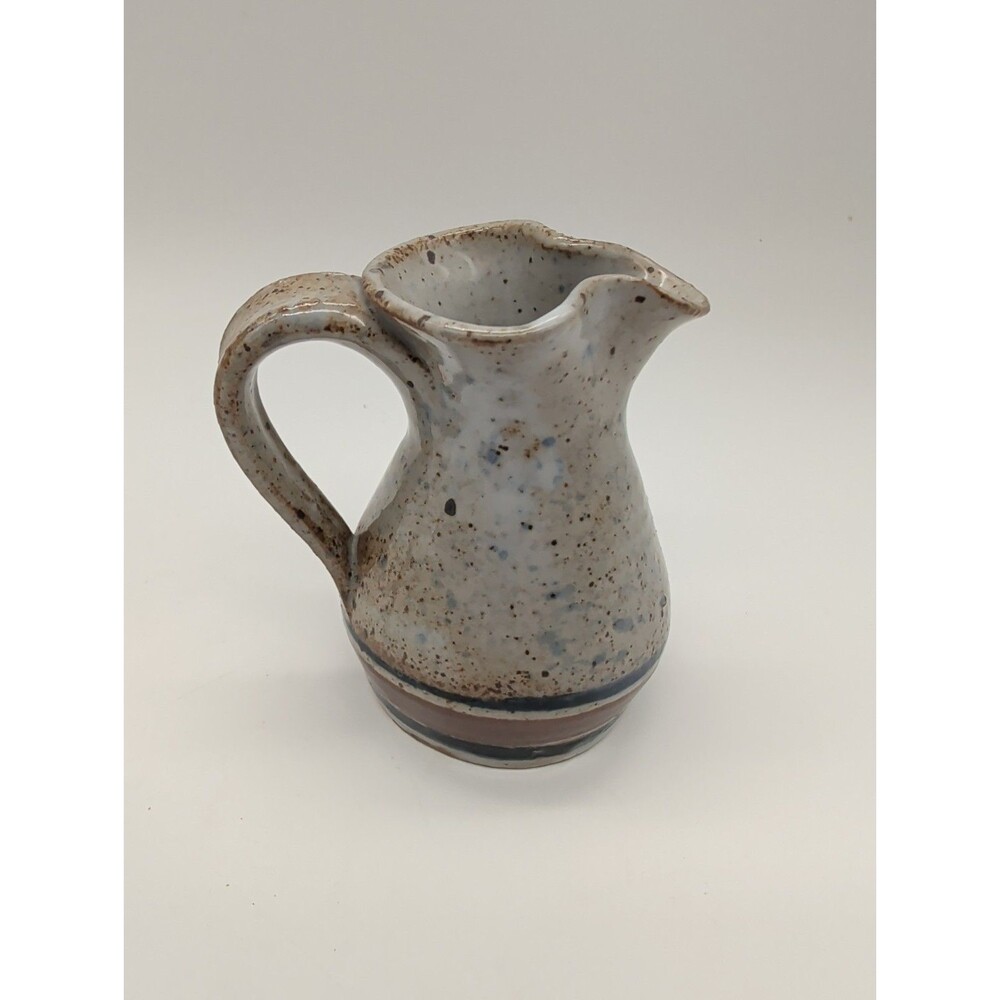 Vtg Bishop Hill Colony Studio Pottery Signed Holden Mini Creamer Oatmeal Stripes